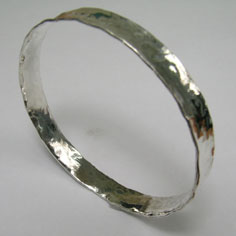 Sterling Silver Wide Textured  Bangle