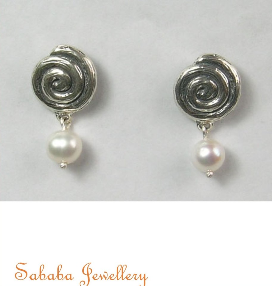 Sterling Silver 925 Pearl Spiral Earrings